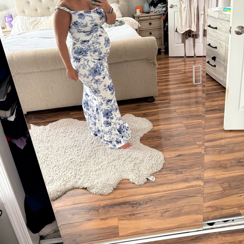 Chic White and Blue Floral Maxi Dress
